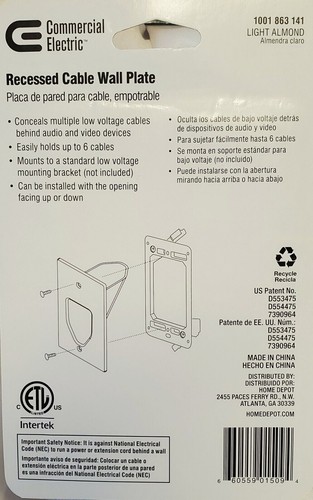 3 PCS x Commercial Electric Recessed Cable Wall Plate 1001863141. Light Almond - Picture 10 of 12