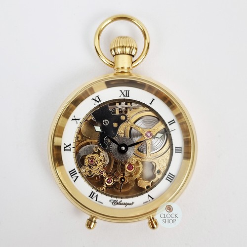 49mm Gold Mechanical Skeleton Desk Pocket Watch By CLASSIQUE (Roman) - Picture 3 of 8