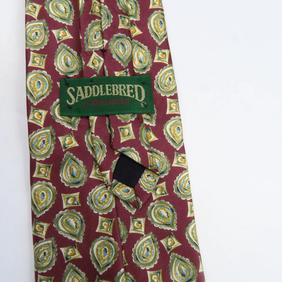 Saddlebred Mens Neck Tie Geometric Paisley Print Red Blue Yellow Green 54x3.75 - Image 3 of 4