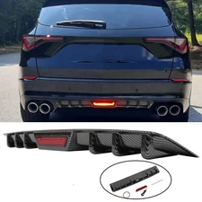 For Acura MDX Carbon Rear Bumper Diffuser Spoiler Lip w/LED Tail Brake Light Kit