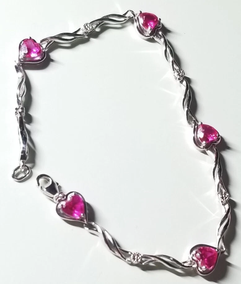 Brazalete tenis corazón creado en laboratorio zafiro rosa plata esterlina Kay Jewelers Foto 2 de 4
