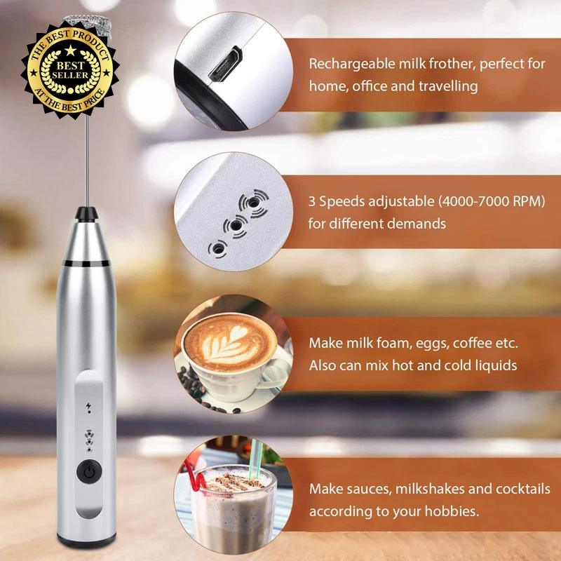 Milk Frother Electric Egg Beater USB Charging Mixer for Coffee Drink Portable