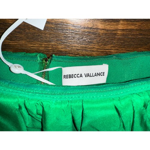 NWT REBECCA VALLANCE Green Virgil Midi Dress Off Shoulder Taffeta Ruffle US 2 - Picture 5 of 6