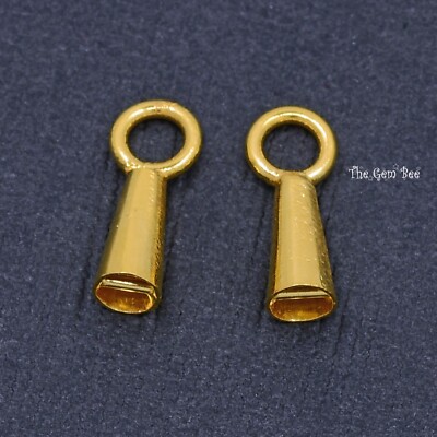 18K Solid Yellow Gold Crimp Hook Cone Cups Ends Findings With Bars Quantity: (2)