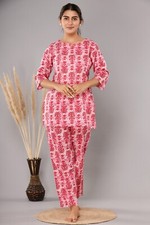 Indian Handmade Cotton Floral Women Night Suit Set Lounge Wear Ethnic Pajama Set