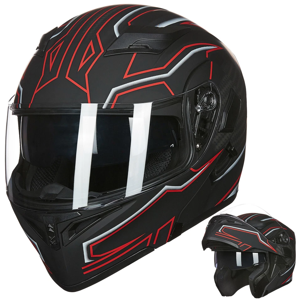ILM Dual Visor Flip up Motorcycle Modular Full Face Helmet DOT with 6 Colors 902 Foto 3 de 4