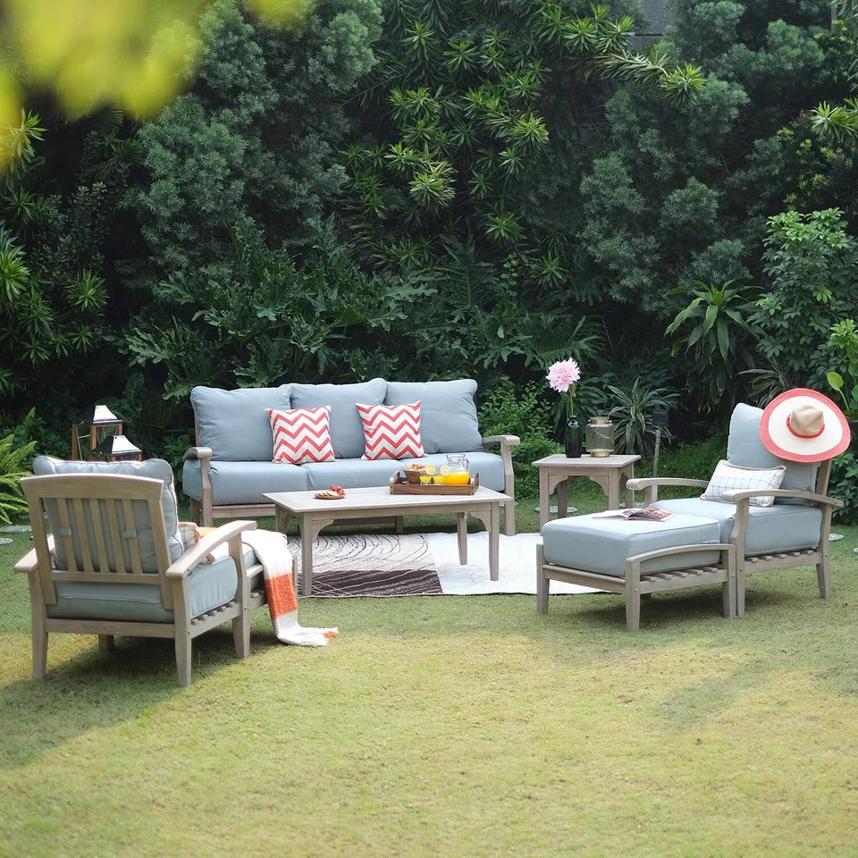 Mesa auxiliar de patio Cambridge informal superior indonesia castaño rojizo, teca desgastada Foto 4 de 4