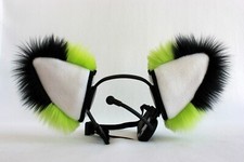 LIME GREEN FOX ears furry kitty cat EAR wolf NECOMIMI COVERS ONLY cosplay anime