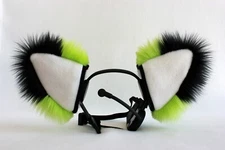 LIME GREEN FOX ears furry kitty cat EAR wolf NECOMIMI COVERS ONLY cosplay anime