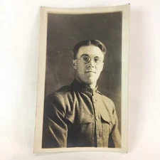 United States Soldier In Uniform With Glasses  RPPC Unposted Postcard