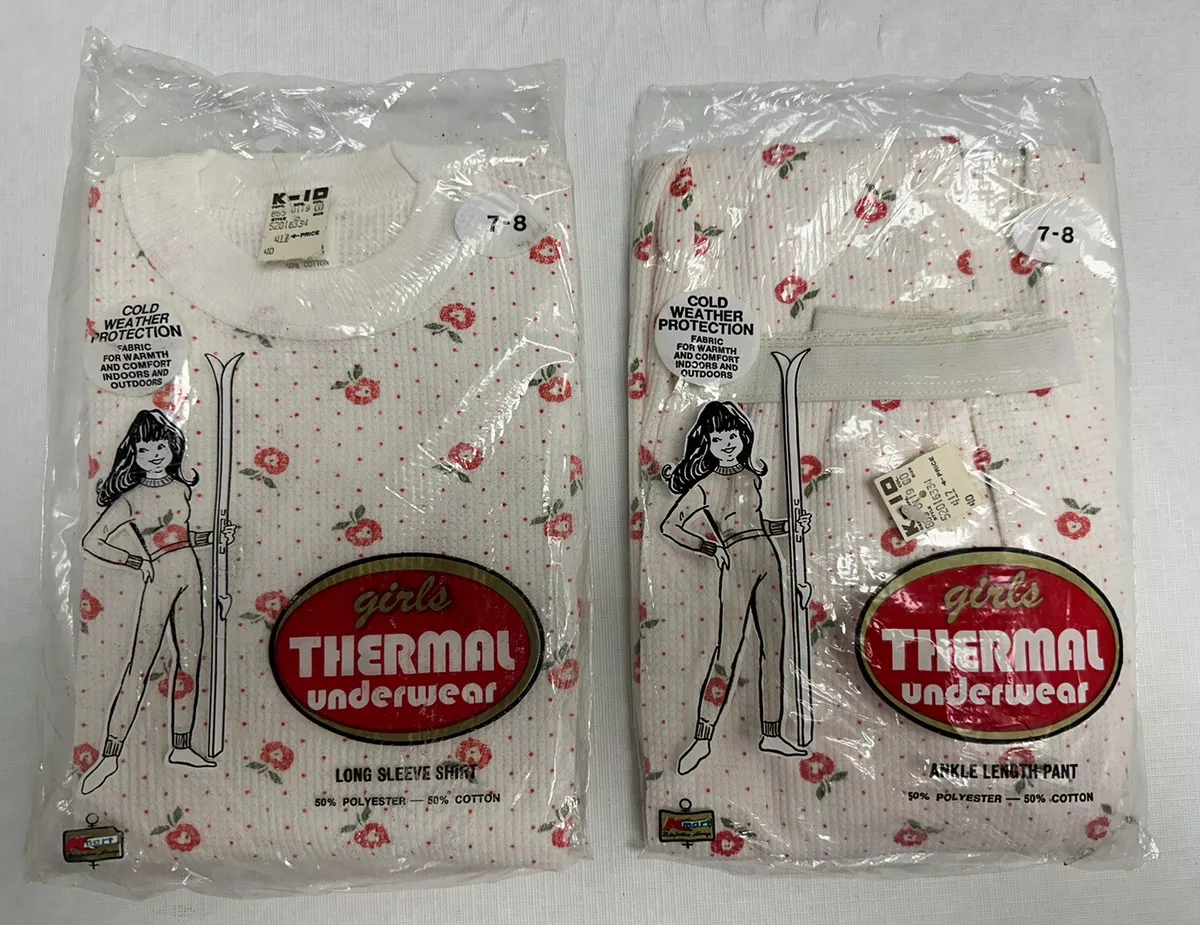 Vintage Kmart Girls Thermal Underwear Pants Shirt Size 7-8 Floral Pattern  NEW