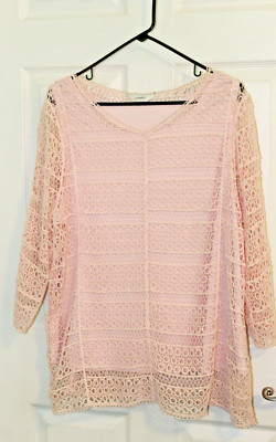 CJ Banks crochet overlay lined top plus size 1x pink blouse NWOT