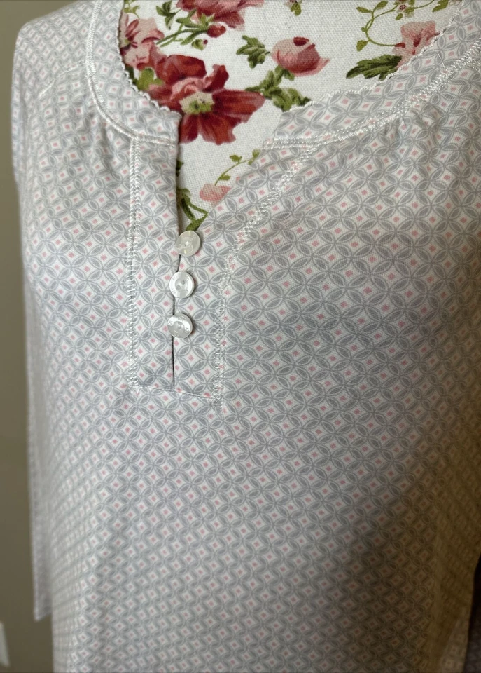 Pijama Karen Neuburger Henley Top Mujer Talla M Gris Rosa Diamante Geo Tejido Nuevo con Etiquetas Foto 2 de 4