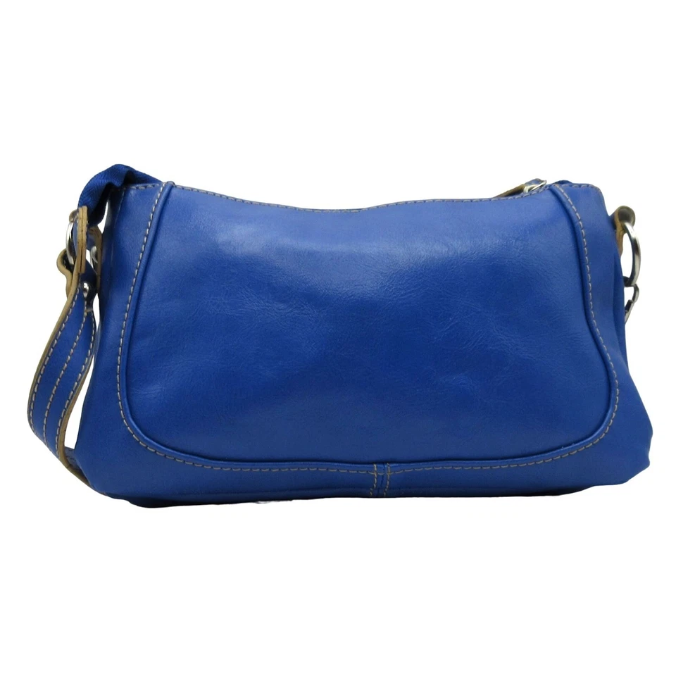 Barneys New York Faux Blue Leather Shoulder Bag With Short Strap Zipper Pockets Foto 2 de 4