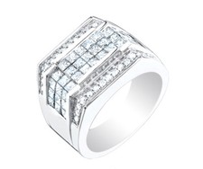 Princess Cut Men's Diamond Ring 14k Solid White Gold 3.00 Carat