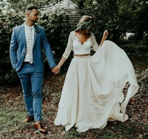 lace top chiffon skirt wedding dress