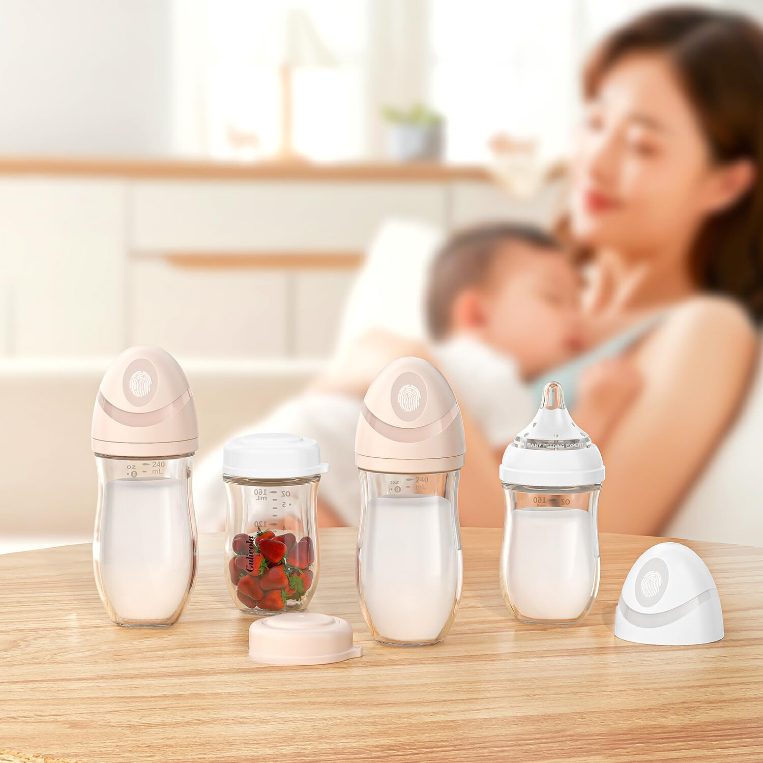 Natural Glass Bottle Set of 4, Extra Slow Flow (SS), 0+ Mont