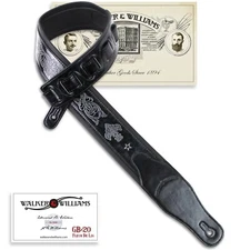 Walker And Williams GB-20 Denim Black Fleur De Lis Design Padded Guitar Strap 