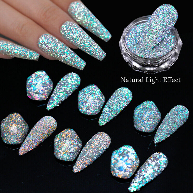 10Pcs/set Dip Nail Powder Glitter French Nail Polish Holographic Manicure  Dry Chrome Pigment Powder For Nails Art
