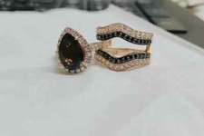 3Ct Pear Lab Created Chocolate Diamond Engagement Ring Set 14k Rose Gold Finish