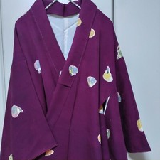 Woman Japanese Kimono Komon Silk Purple Person