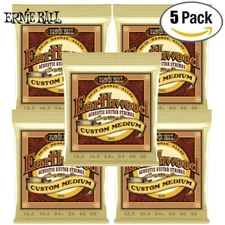 5-PACK Ernie Ball 2005 Earthwood 80/20 Bronze Custom Med Acoustic Guitar Strings