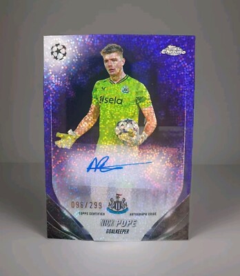 Nick Pope Topps Chrome 2023/24 UCC Purple Speckle Auto 96/299 #CA-NP 