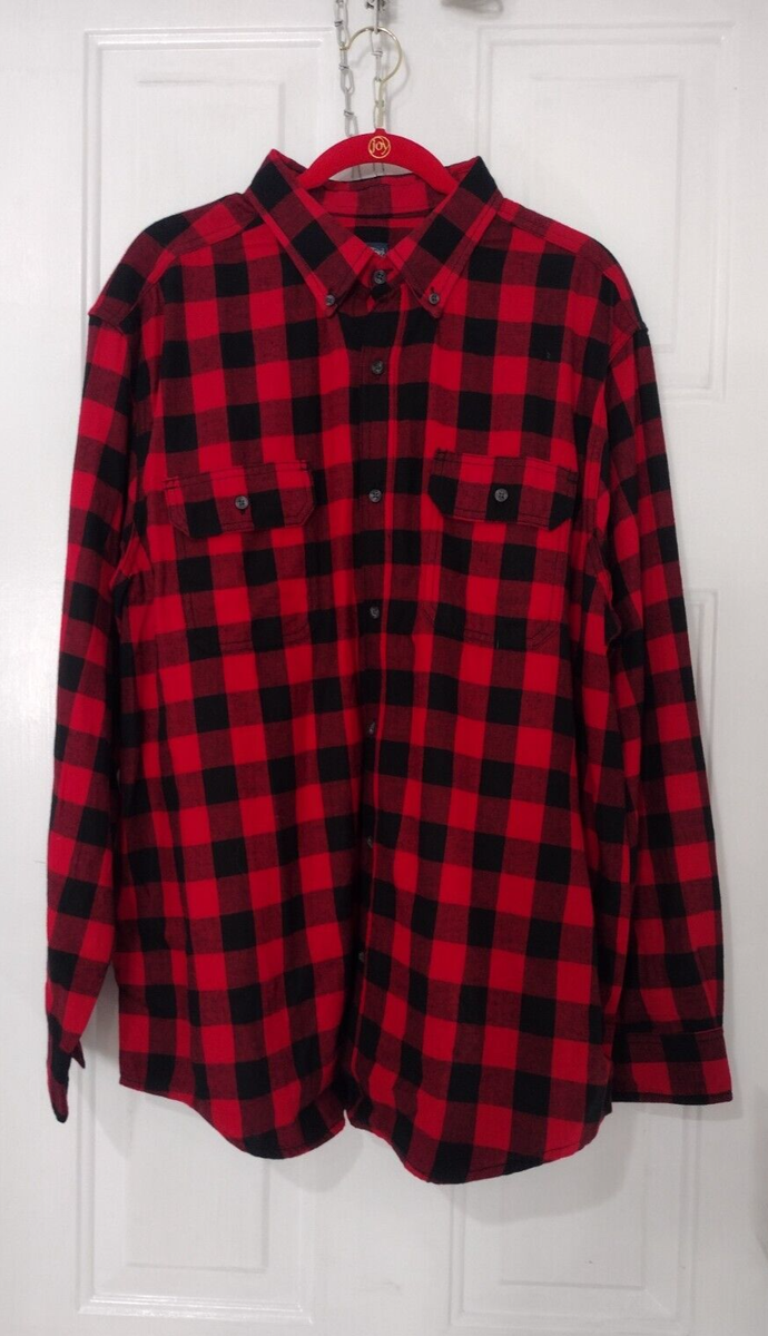 FADED GLORY Plaid FLANNEL BD Long Sleeve Shirt Black Red Men Size XL/XG  46-48