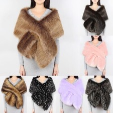 Women Winter Faux Fur Shawl Bolero Stole Warm Soft Wedding Cape Shrug Scarf Pink
