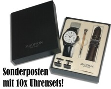 10x MADISON N.Y. Herrenarmbanduhr - SEHR EDEL Wechselarmband - Manschettenknöpfe