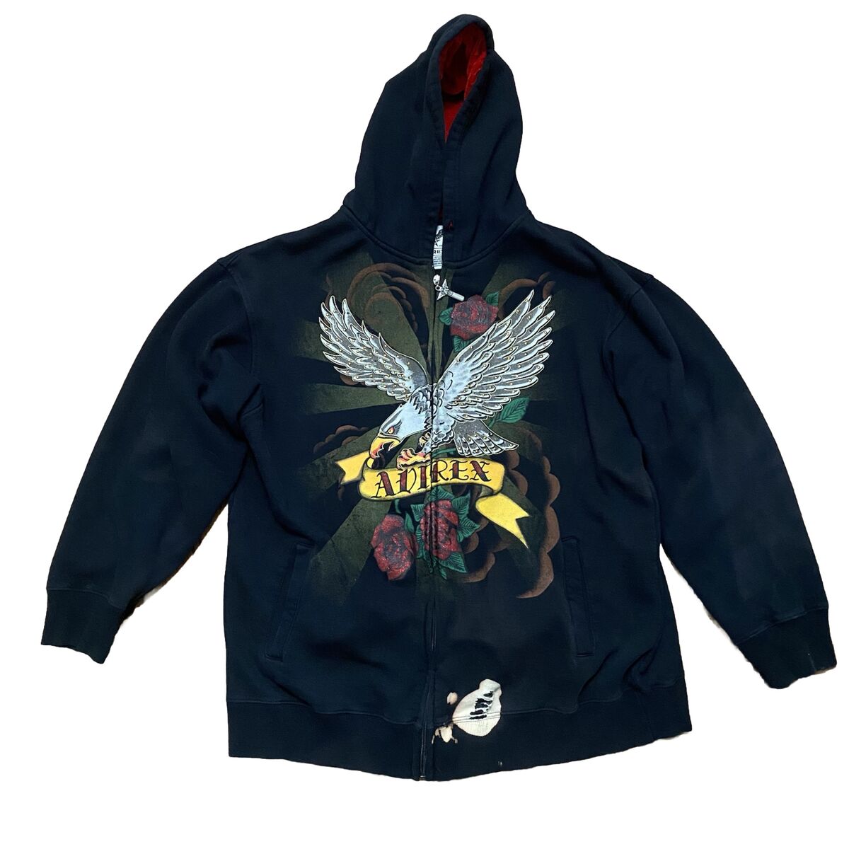 VINTAGE Avirex Hoodie Mens XL Black Eagle Studded Roses VINTAGE Avirex Hoodie Mens XL Black Eagle Studded Roses