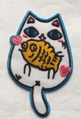Kitty Cat & Fesh Embroidery Iron/Sew On High Quality Patch Fast Shipping Est.3''