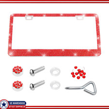 Red Diamond Rhinestone License Plate Frame Premium Stainless Steel Hocolor Red