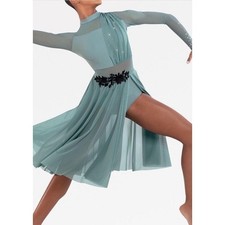 Revolution Dancewear Dusty Sage Costume Adult Small Mesh Rhinestone Performance
