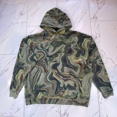 Unbranded Men's M Pullover Hoodie Olive Green Abstract Marbled Pattern 60 Cotton