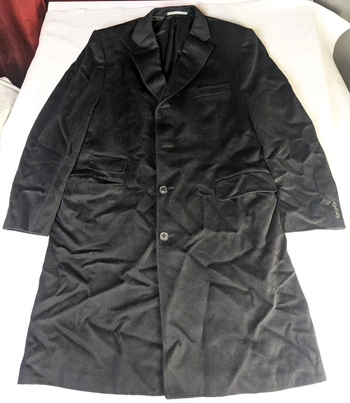 Hickey Freeman Coat Mens 44 Long 100% Wool Black Overcoat Jacket- Union Made - product detail image 1