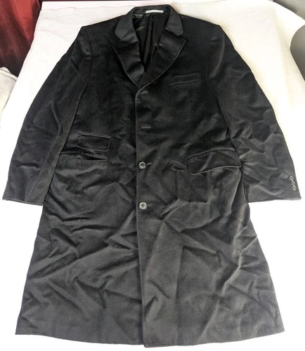 Hickey Freeman Coat Mens 44 Long 100% Wool Black Overcoat Jacket- Union Made  video thumbnail