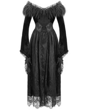 Devil Fashion Long Gothic Ball Gown Prom Wedding Dress Black 2 Piece Velvet Lace