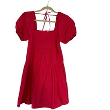Draper James Red Smocked Square Neck Puff Sleeve Cotton Dress Size S