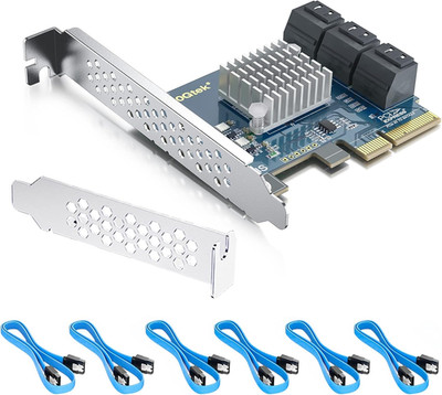6-Port Pcie Expansion Card, Pcie X4 to 6Xsata 3.0 (6Gbps) Controller with 6 Cabl