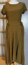 Women’s Midi Dress Sz M Yellowish- Brown Rayon Cut Outs Side Tie Beach Party
