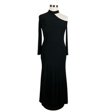 XSCAPE Women's Formal Dress Size 16P Black Knit Cut Out Long Sleeve Evening Gown