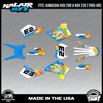 Graphics Kit for Kawasaki KDX 200 220 (1995-2008) Throwback - CYAN