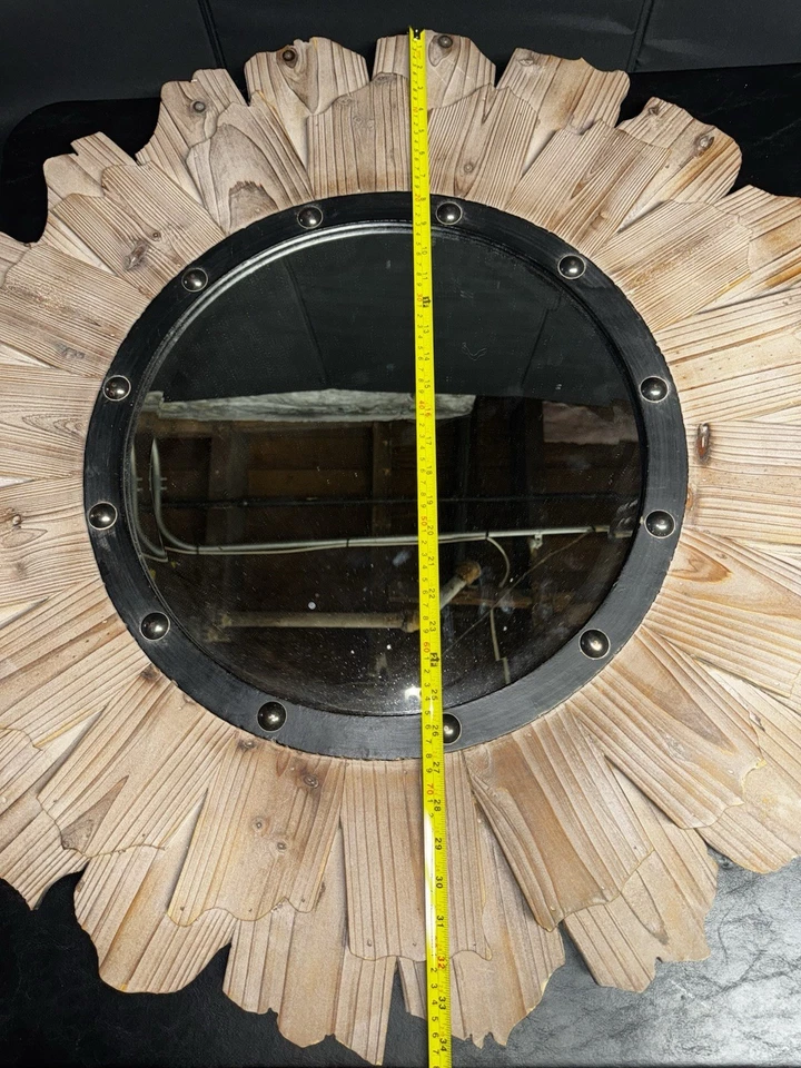 Howard Elliot Lg настенное зеркало дерево металл железо промышленная золотистая круглая черепица - Изображение 4 из 4