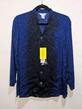 Citron Santa Monica Silk Semi Sheer Pattern Blouse Shirt Blue PXS NWT