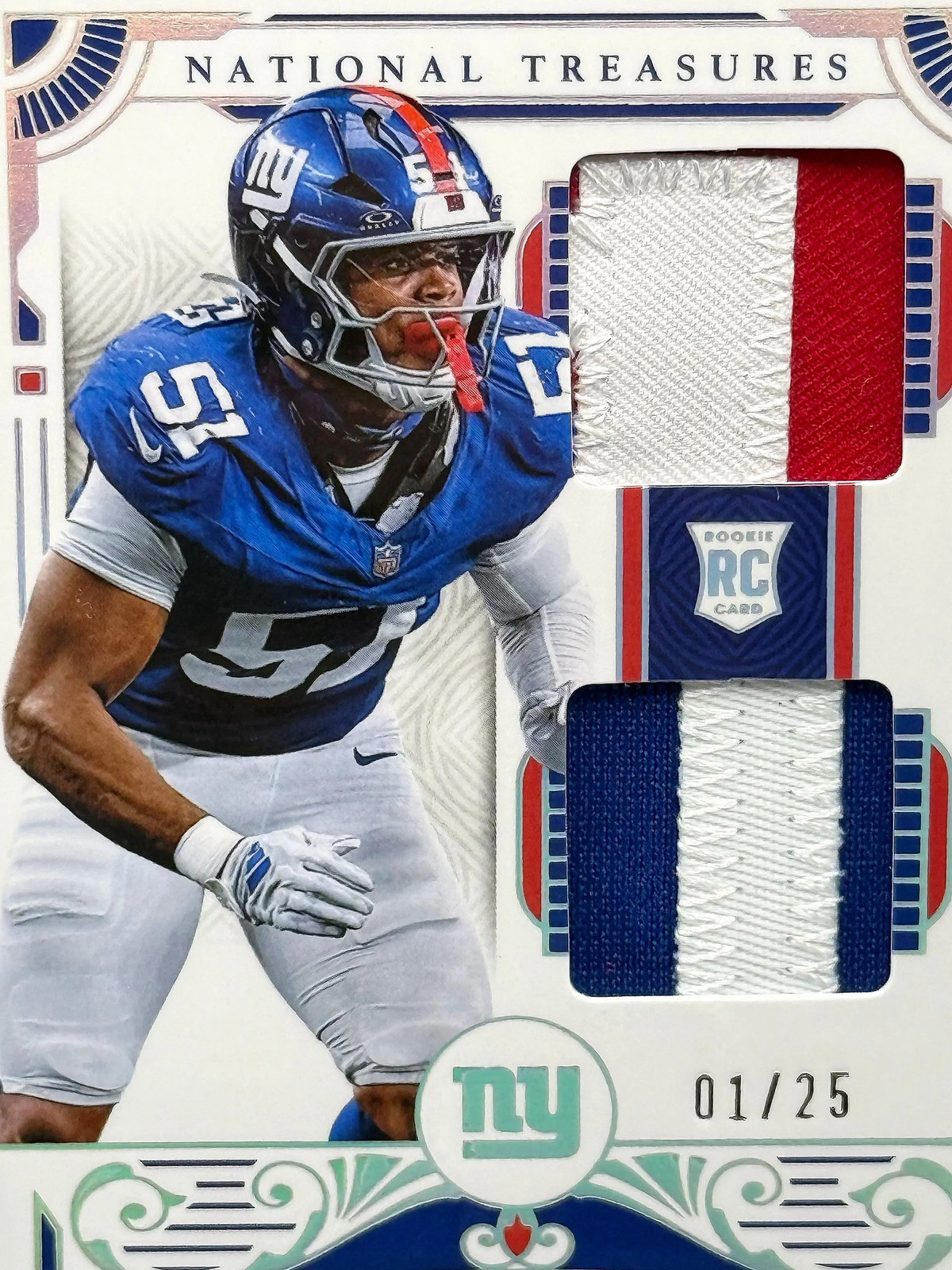 2025 National Treasures Abdul Carter Rookie Dual Patch Purple RC #/25 Giants view 6