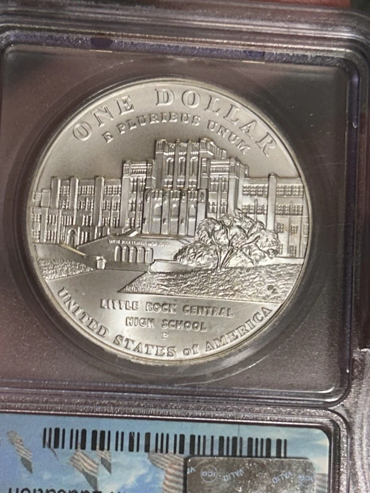 2007-P Little Rock Central High School Desegregation Silver Dollar $1 Coin Ms 70 - Image 2 of 4