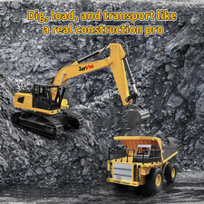 RC Excavator and Dump Truck Toy Set  2.4Ghz Metal Remote Control Construction ...