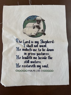 Psalm 23 Lord Is My Shepherd Cross Stitch Completed Ready For Framing Large VTG
