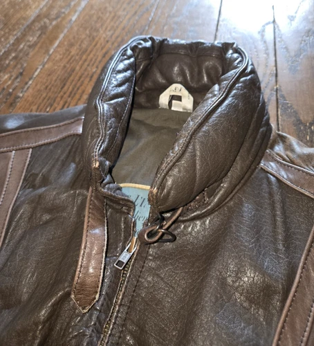 Vtg Aeropostale Compagnie Generale Leather Bomber Jacket Size 46 1980s 90s image 9